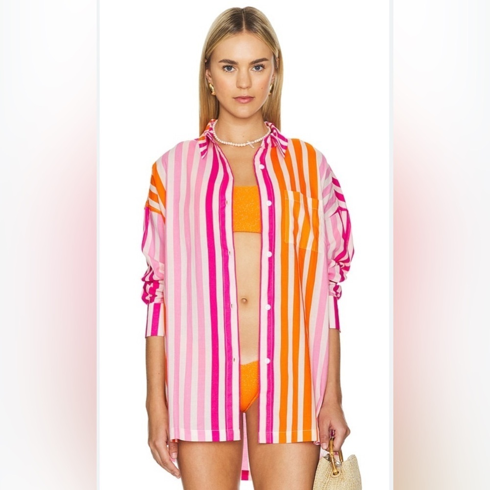 BEACH RIOT Size S/M Pink Orange Sunset Stripes Alexa Top Cover Up NEW!